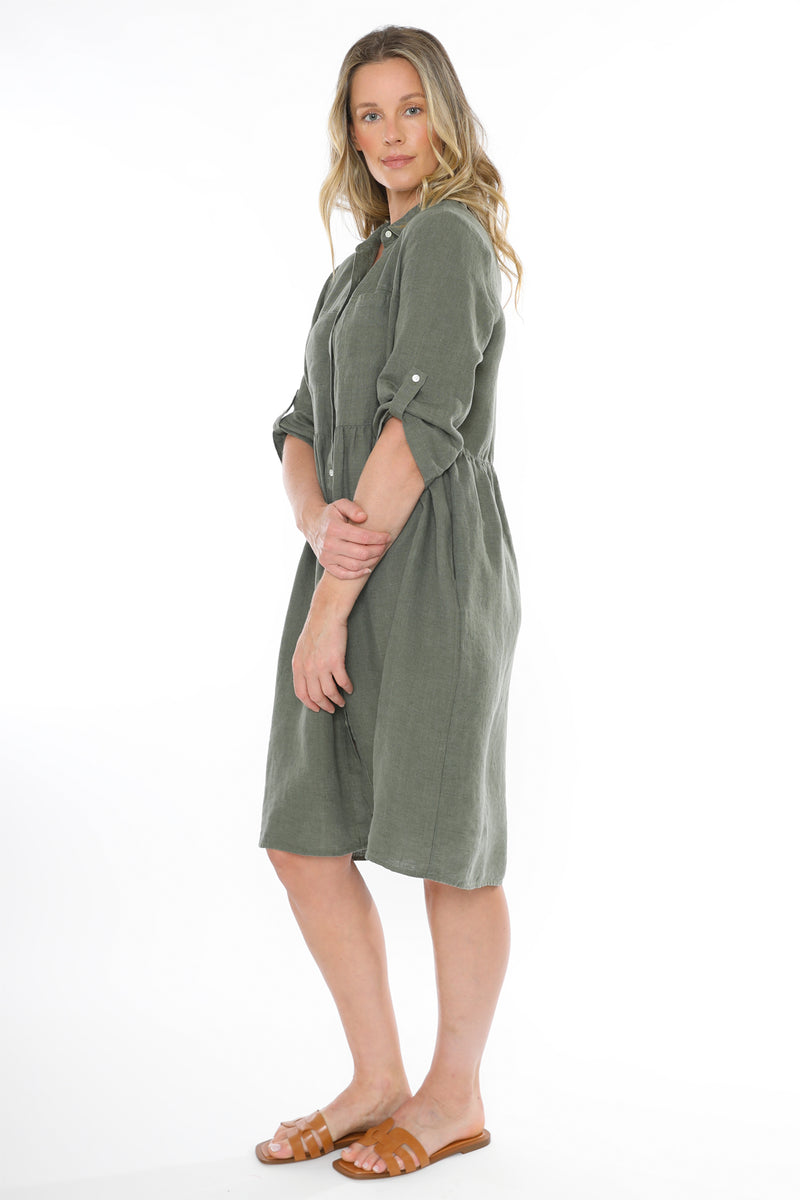 Jump 2 Pocket Linen Dress -Juniper