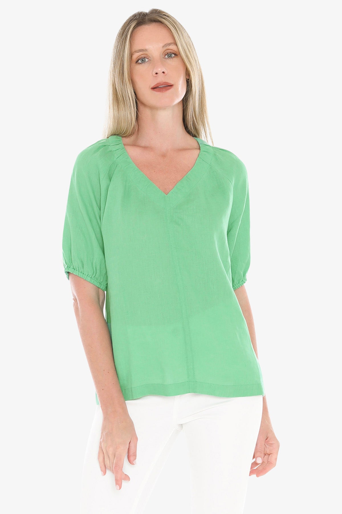 Jump Ruched V-Neck Top - Apple