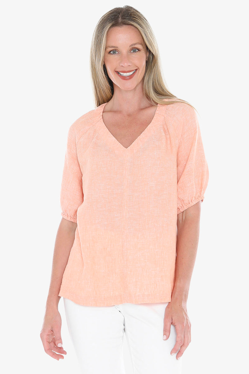 Jump Ruched V-Neck Top - Sunset
