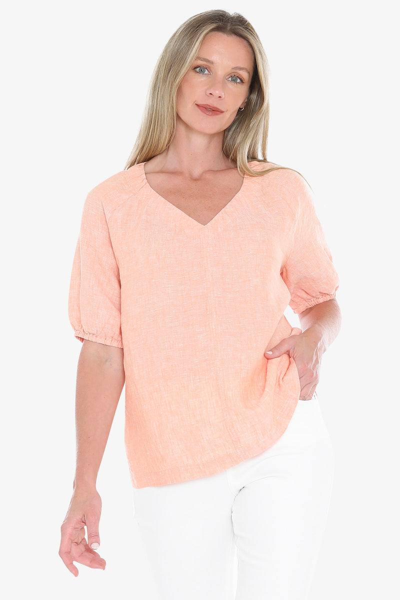 Jump Ruched V-Neck Top - Sunset