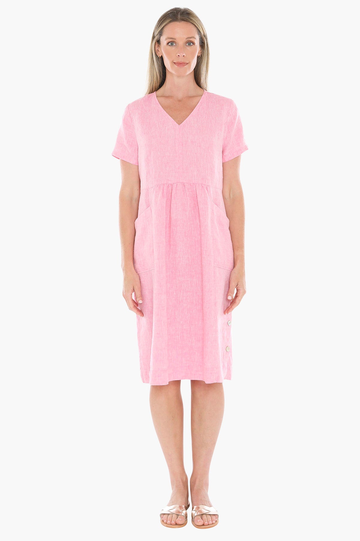 Jump Button Through Dress - Flamingo
