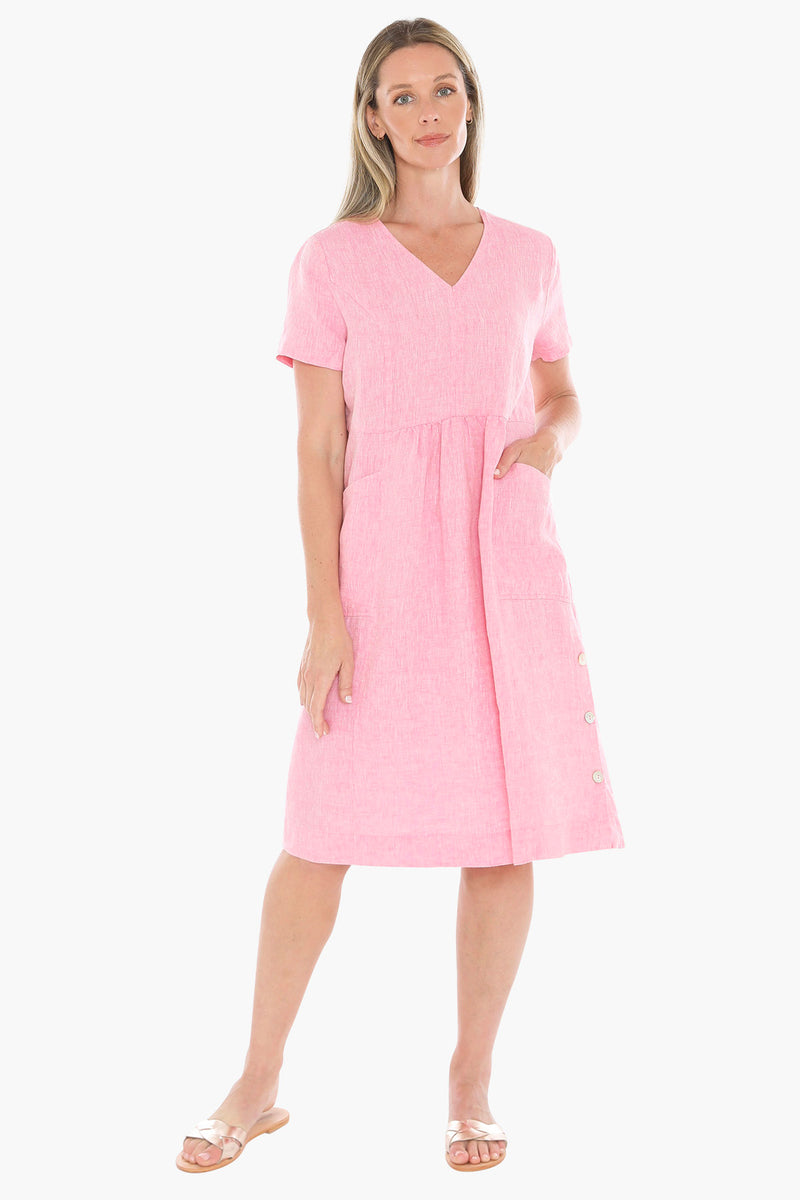 Jump Button Through Dress - Flamingo