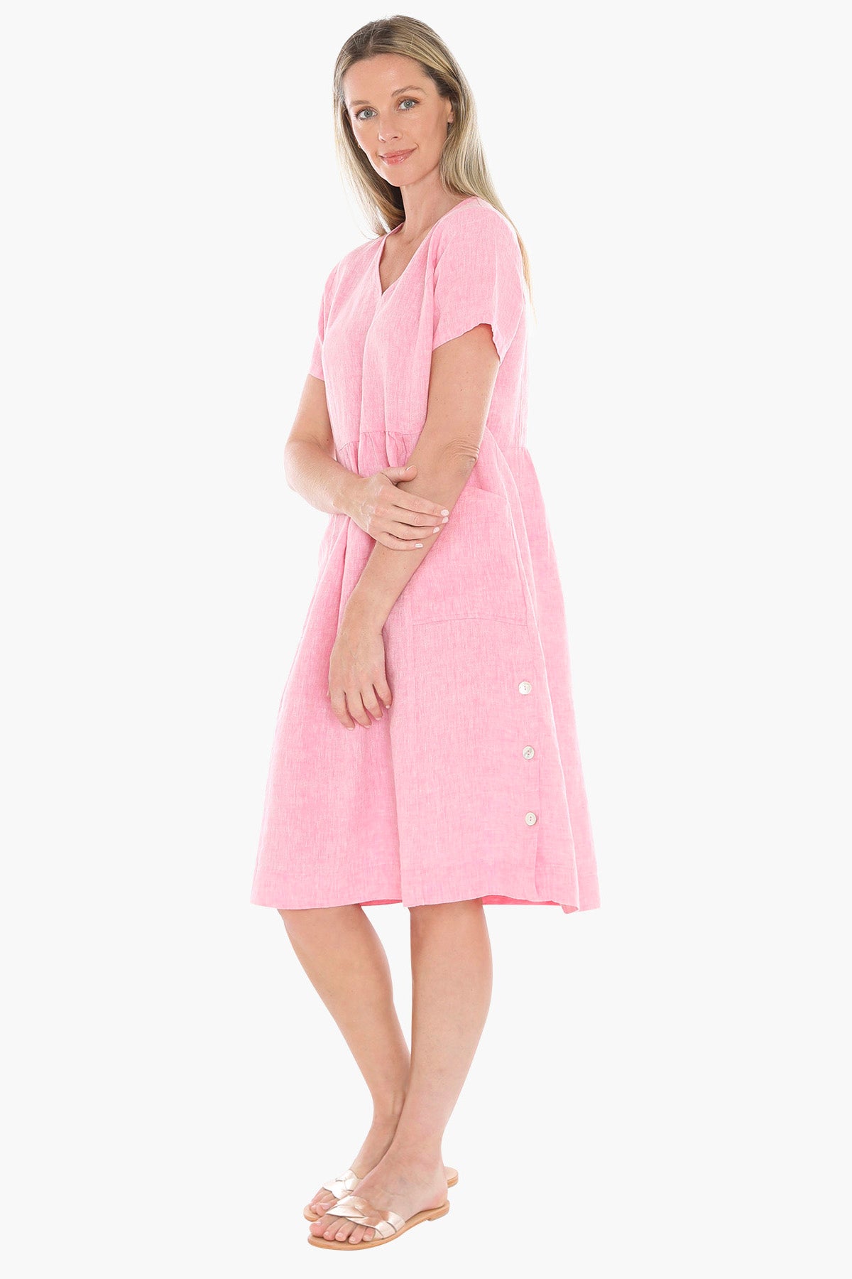 Jump Button Through Dress - Flamingo