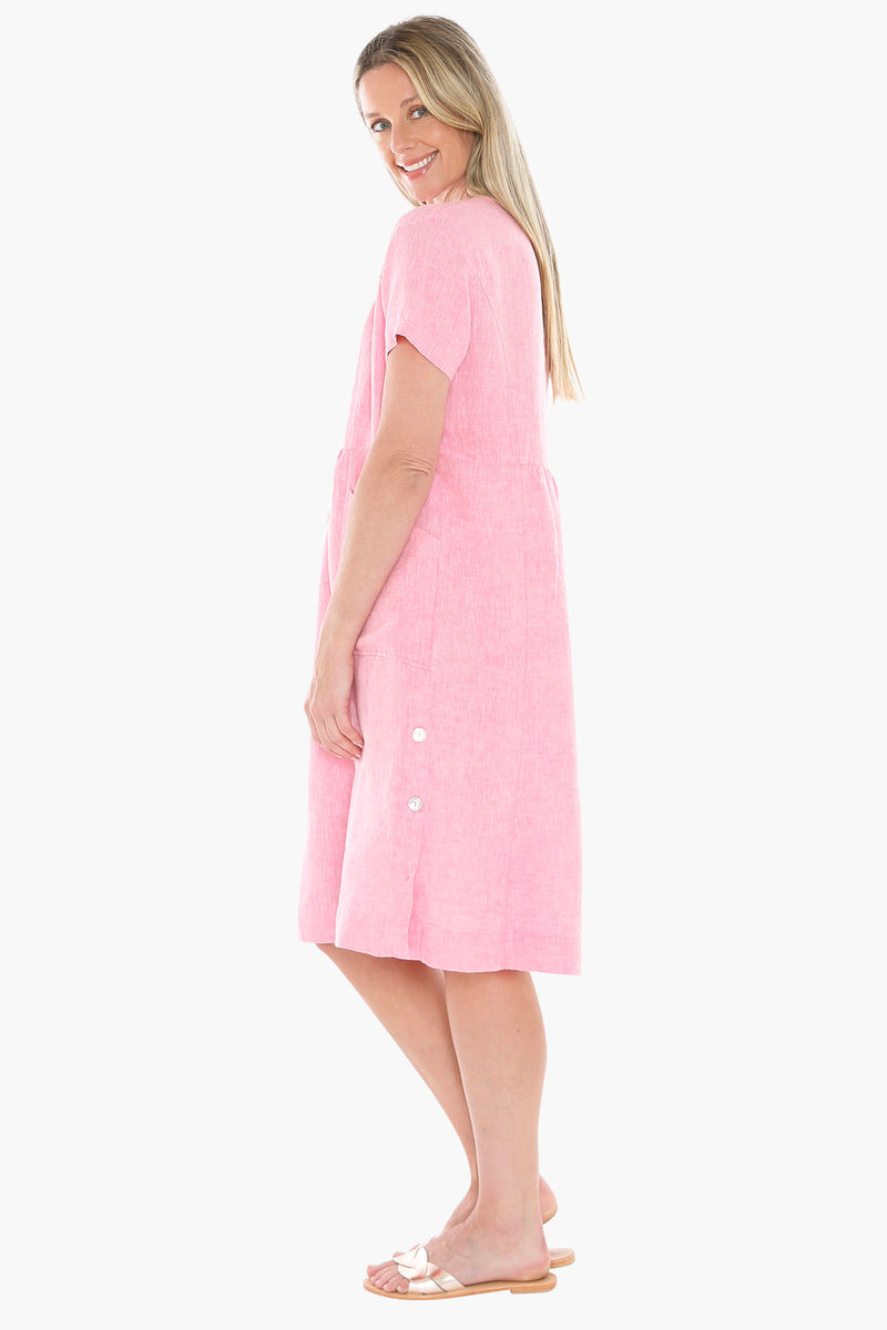 Jump Button Through Dress - Flamingo