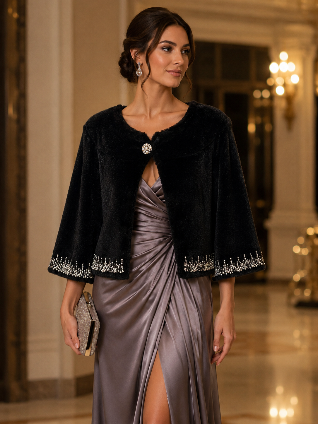 Moss & Spy Faux Fur Bolero - Black Pearl