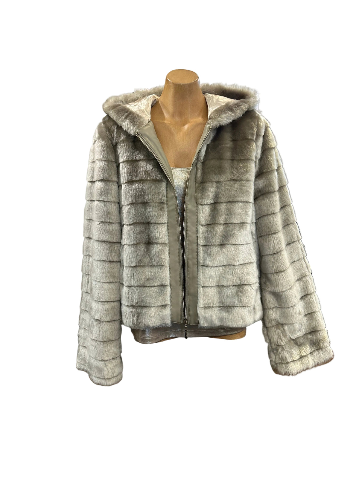 Gaudi Hooded Faux Fur Zip Up Jacket - Rainy Grey