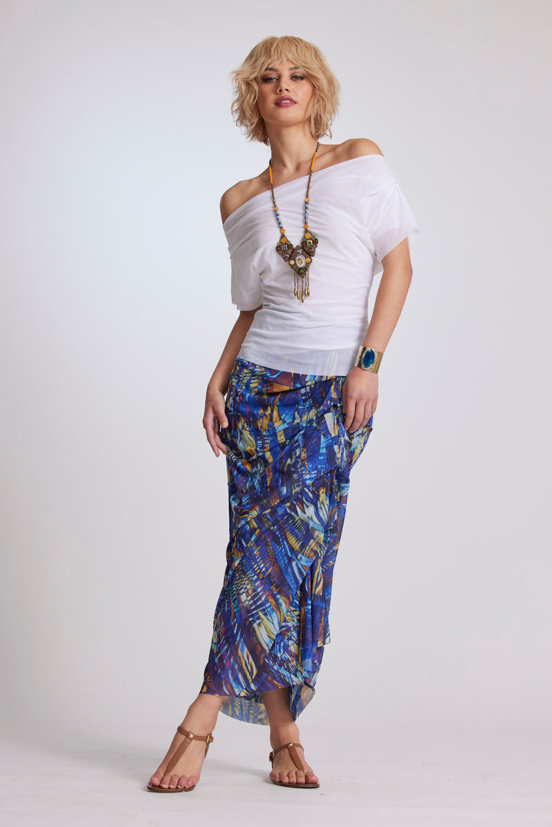 Paula Ryan Side Tuck Skirt - Mosaic Print