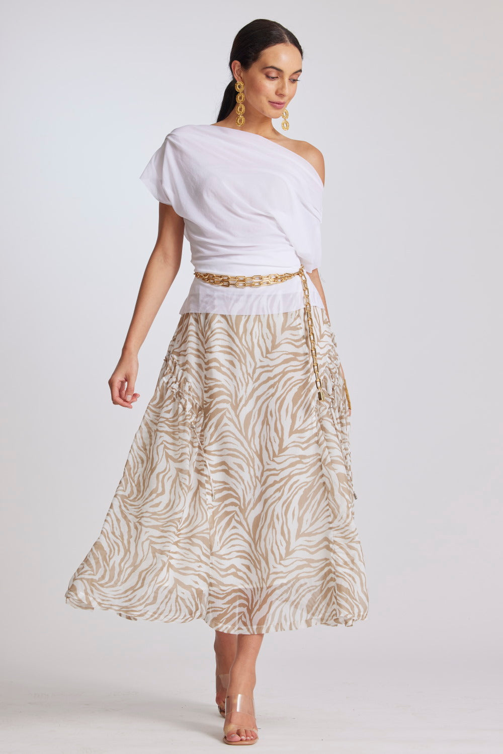 Paula Ryan Arched Skirt - Ivory/Sand