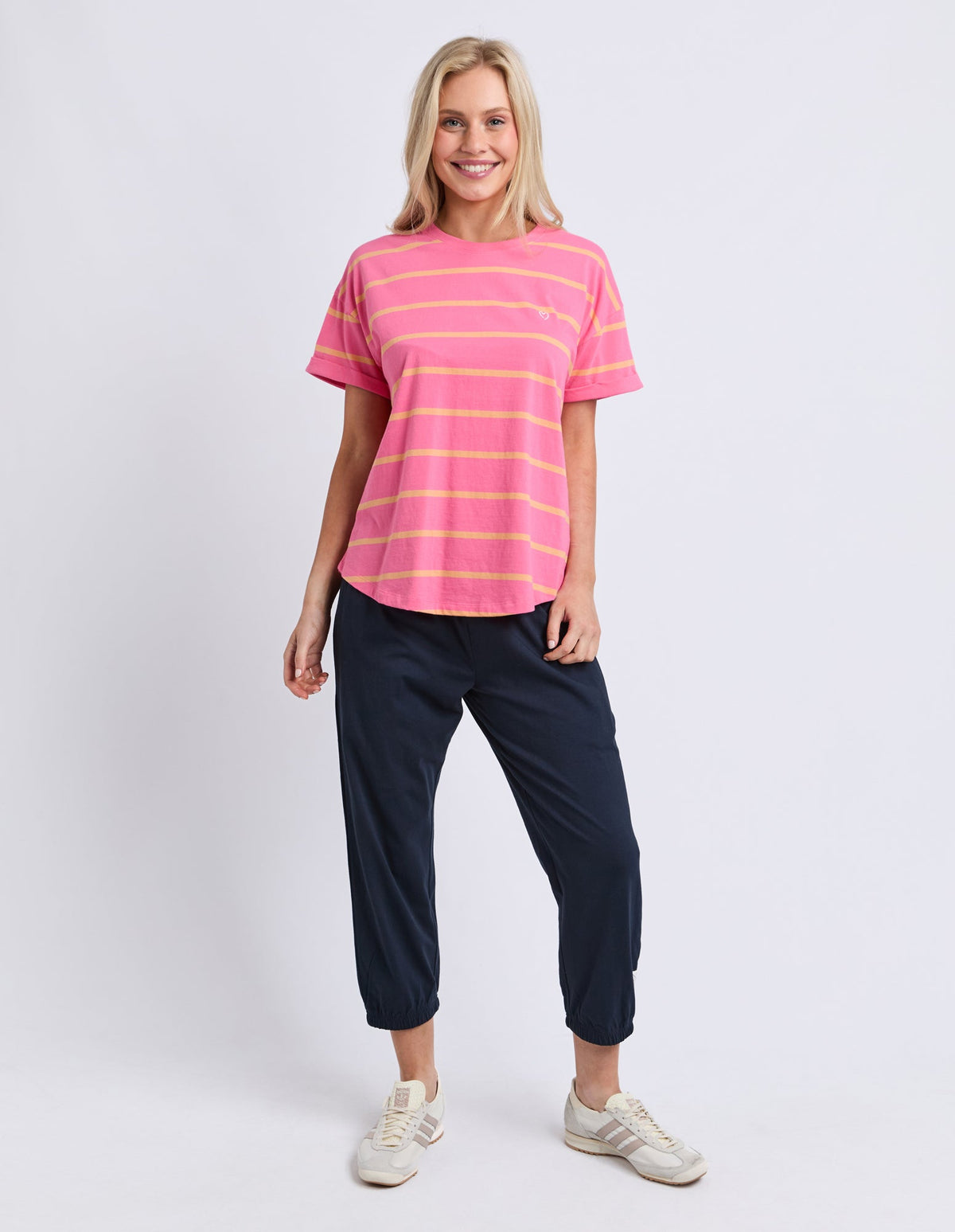Elm Halli Short Sleeve Tee-Peach Stripe