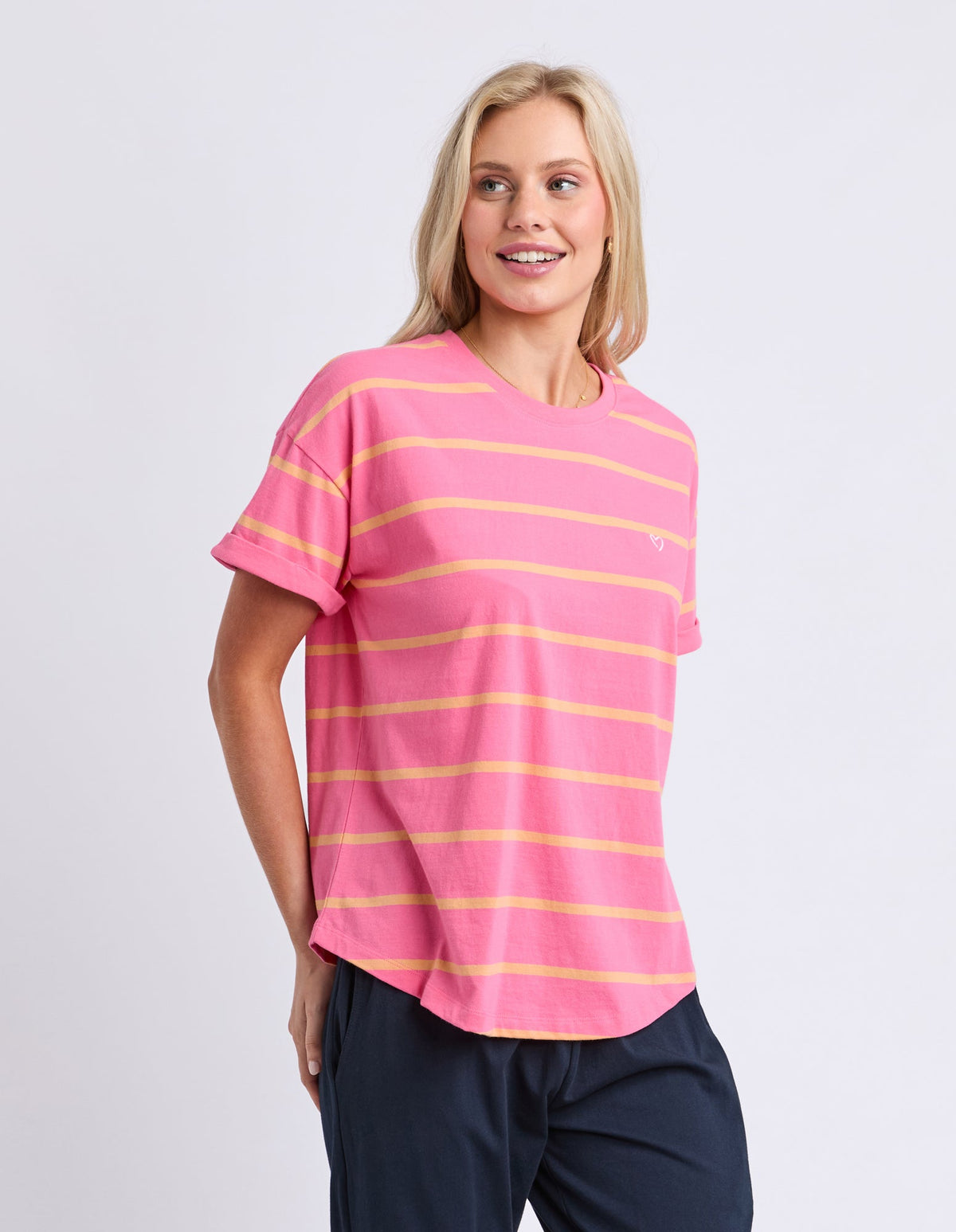 Elm Halli Short Sleeve Tee-Peach Stripe