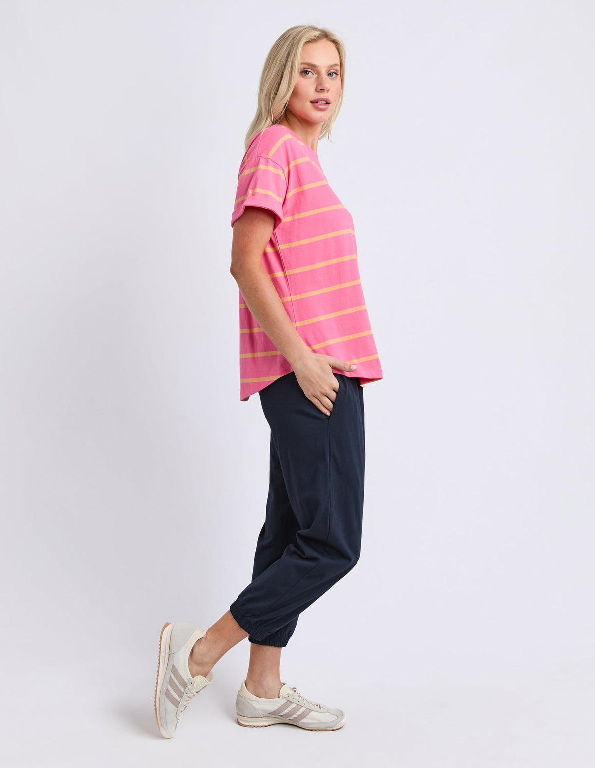 Elm Halli Short Sleeve Tee-Peach Stripe