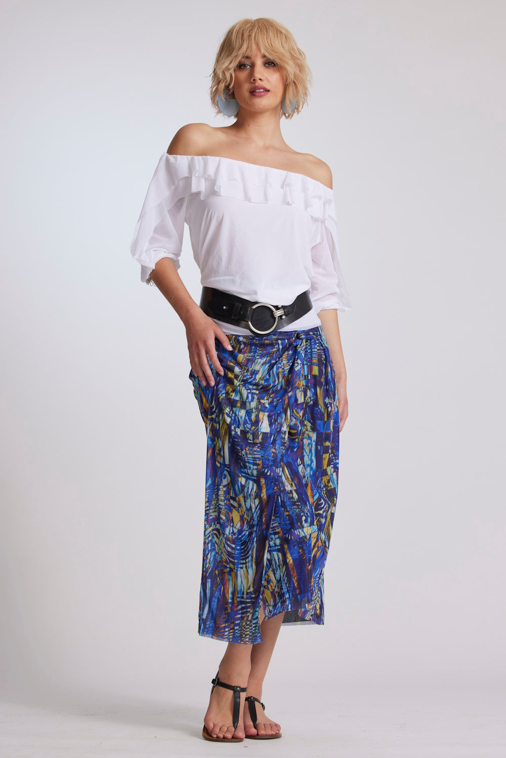 Paula Ryan Twist Wrap Skirt - Mosaic Print Mesh