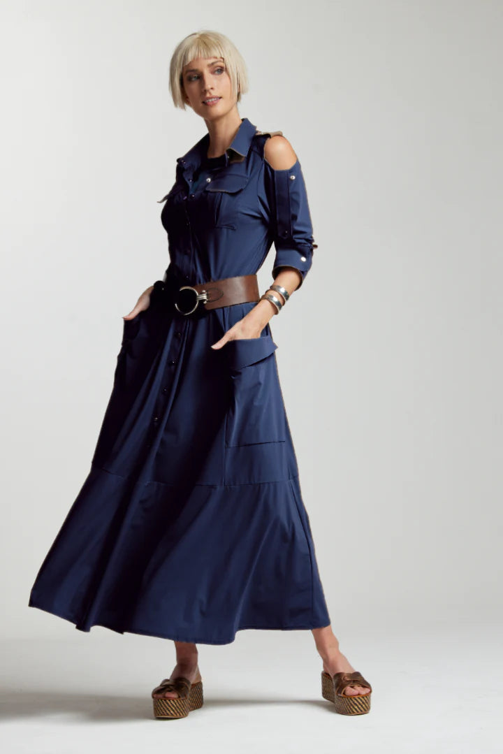 Paula Ryan Utility Shirt Dress - Navy - Microjersey