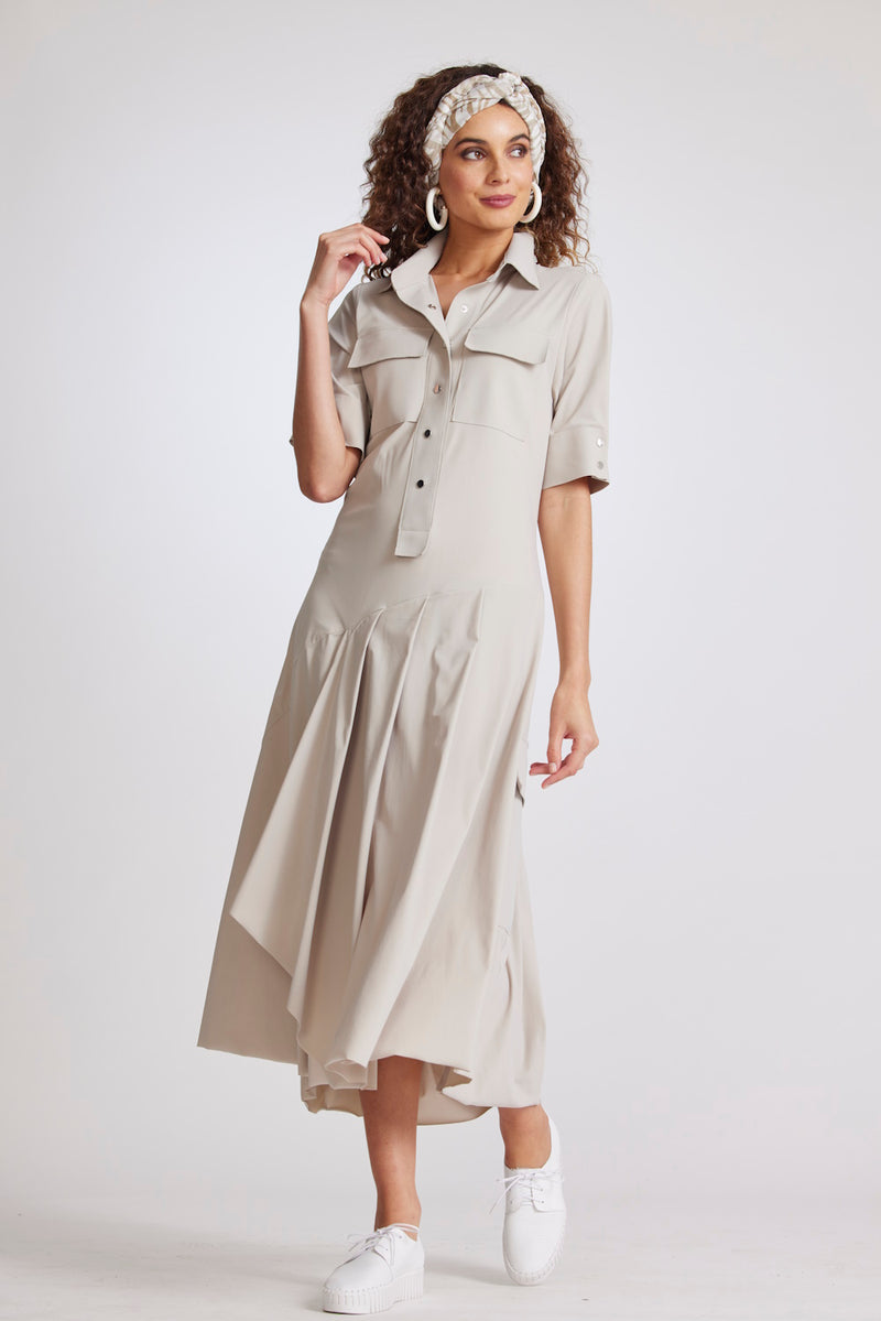 Paula Ryan Pocketed Shirt Dress - Sand