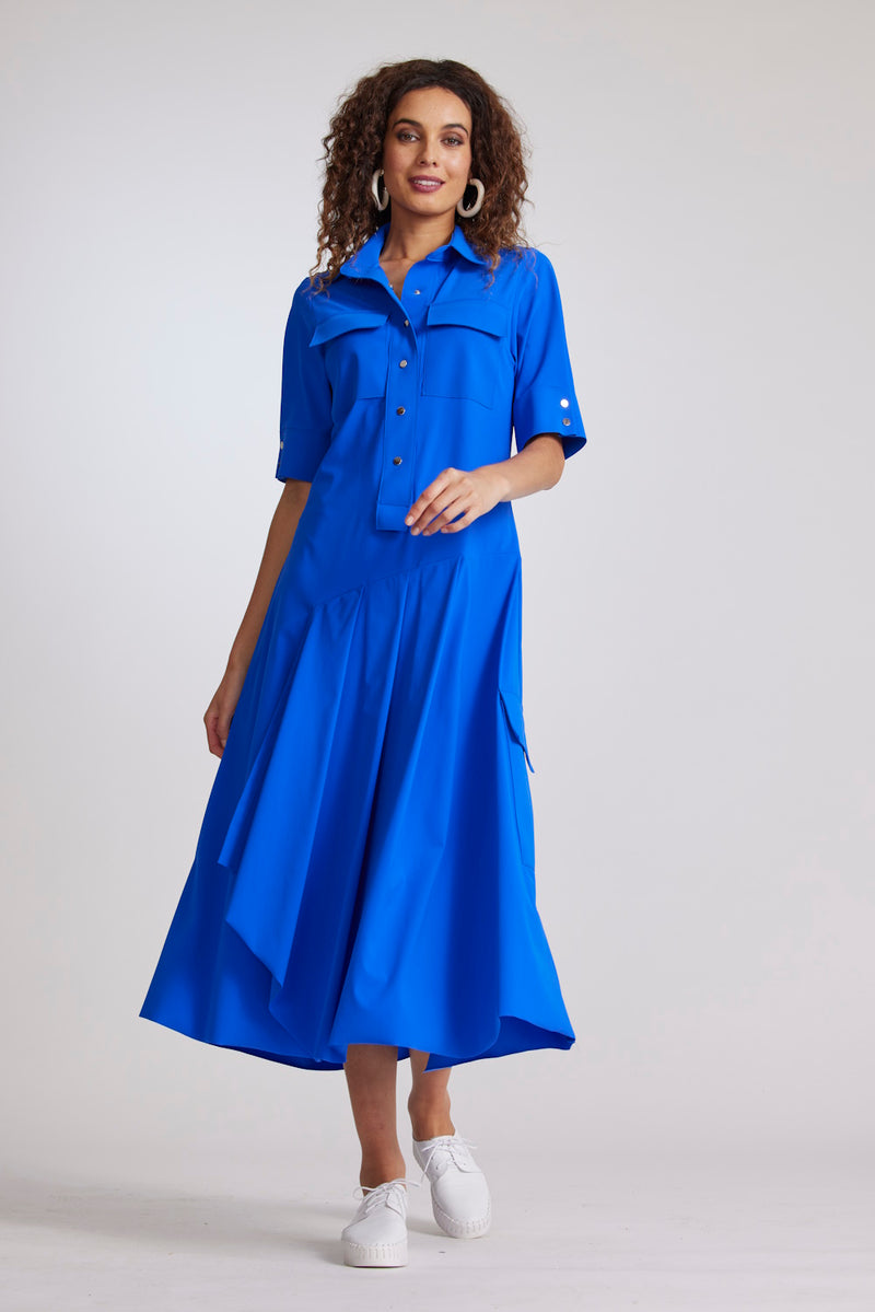 Paula Ryan Pocketed Shirt Dress - Blue