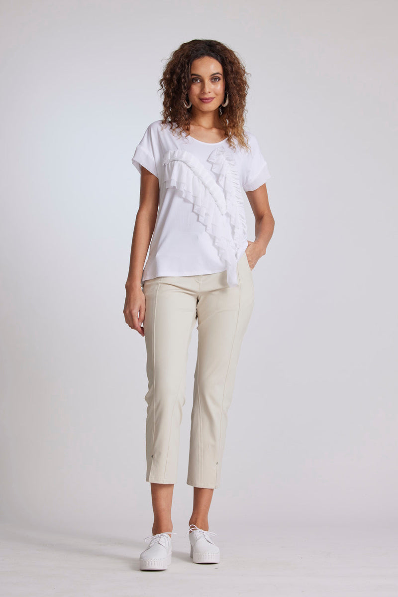 Paula Ryan Ruffle Front Top - White