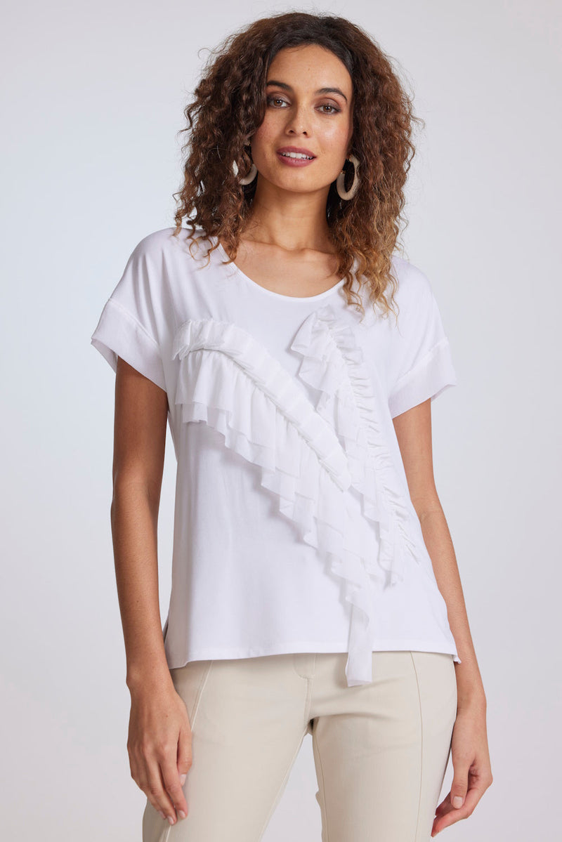 Paula Ryan Ruffle Front Top - White