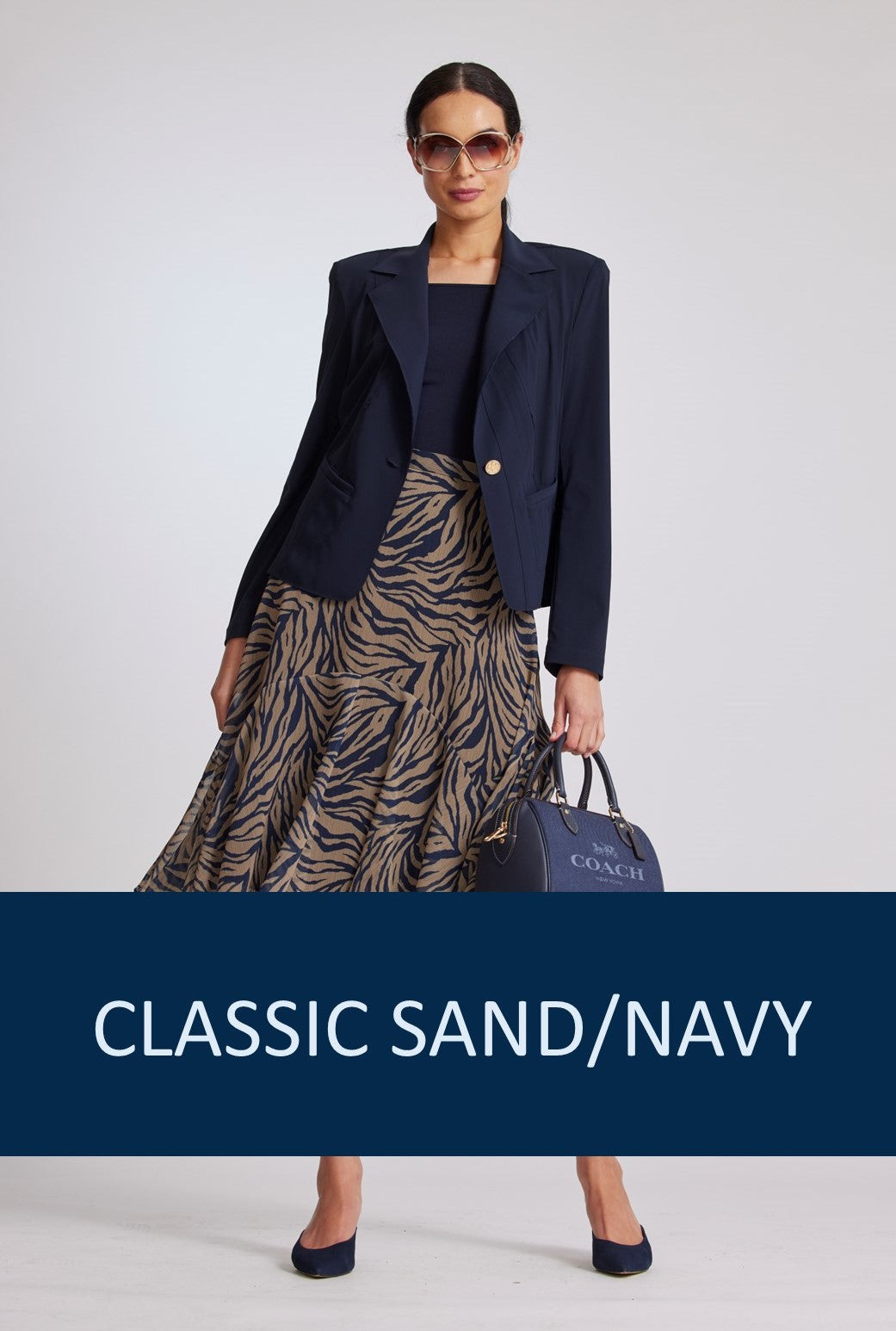 Paula Ryan Arched Skirt - Sand/Navy