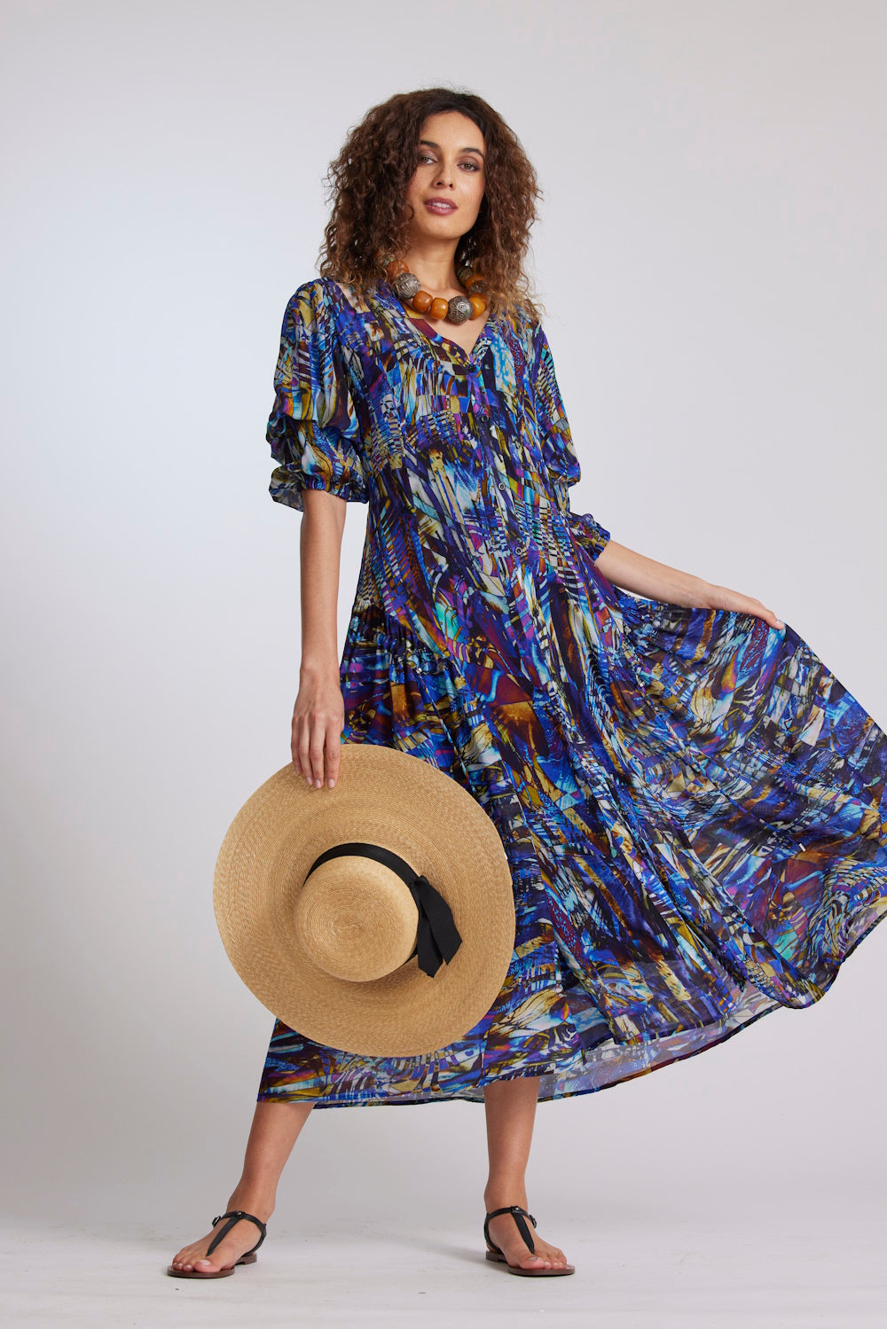Ryan P Button Paula Ryan Button Front Arch Dress - Mosaic Print – ROSSELLINI + SHINE