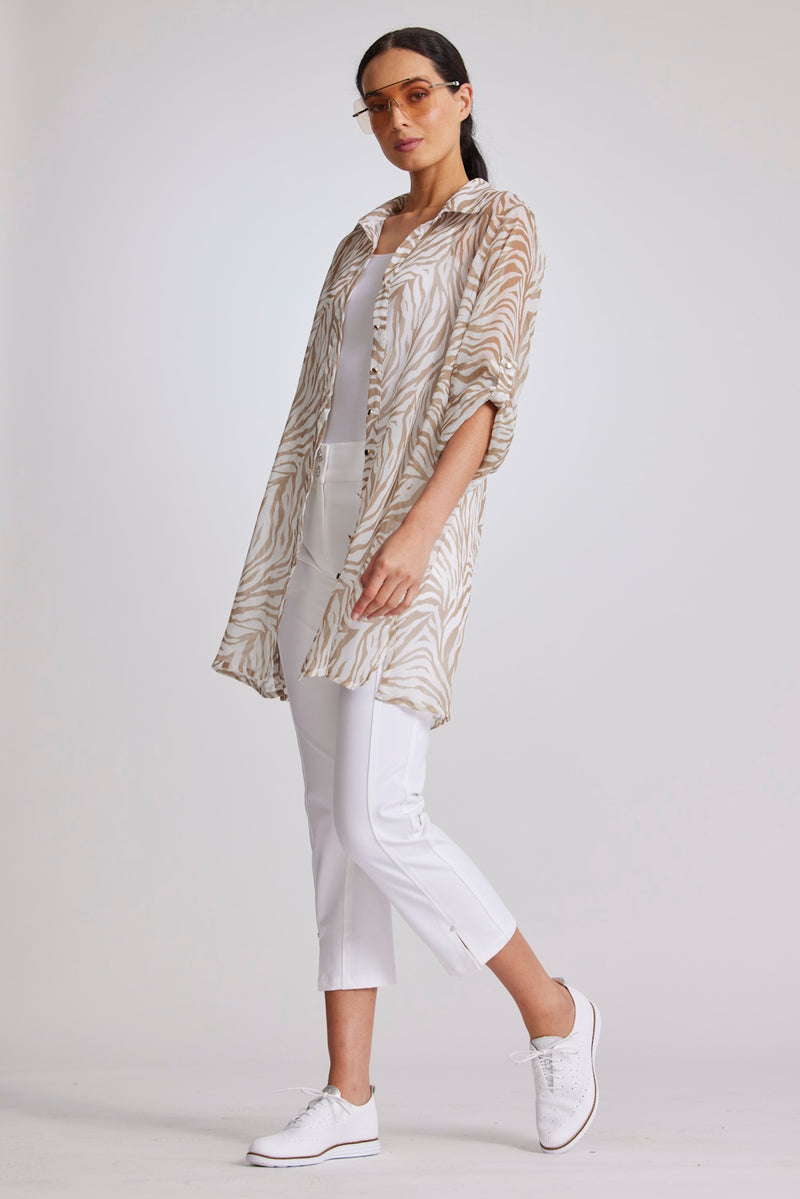 Paula Ryan Roll up Sleeve Shirt - Zebra Print - Ivory/Sand