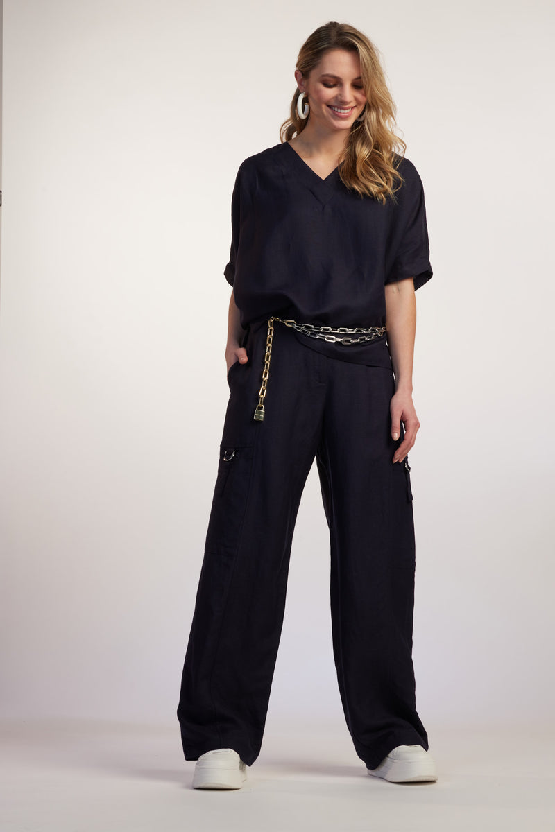 Paula Ryan Linen Soft Leg Pant - Black