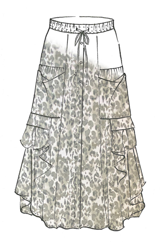 PAULA RYAN Button Front Pocket Skirt - Cheetah