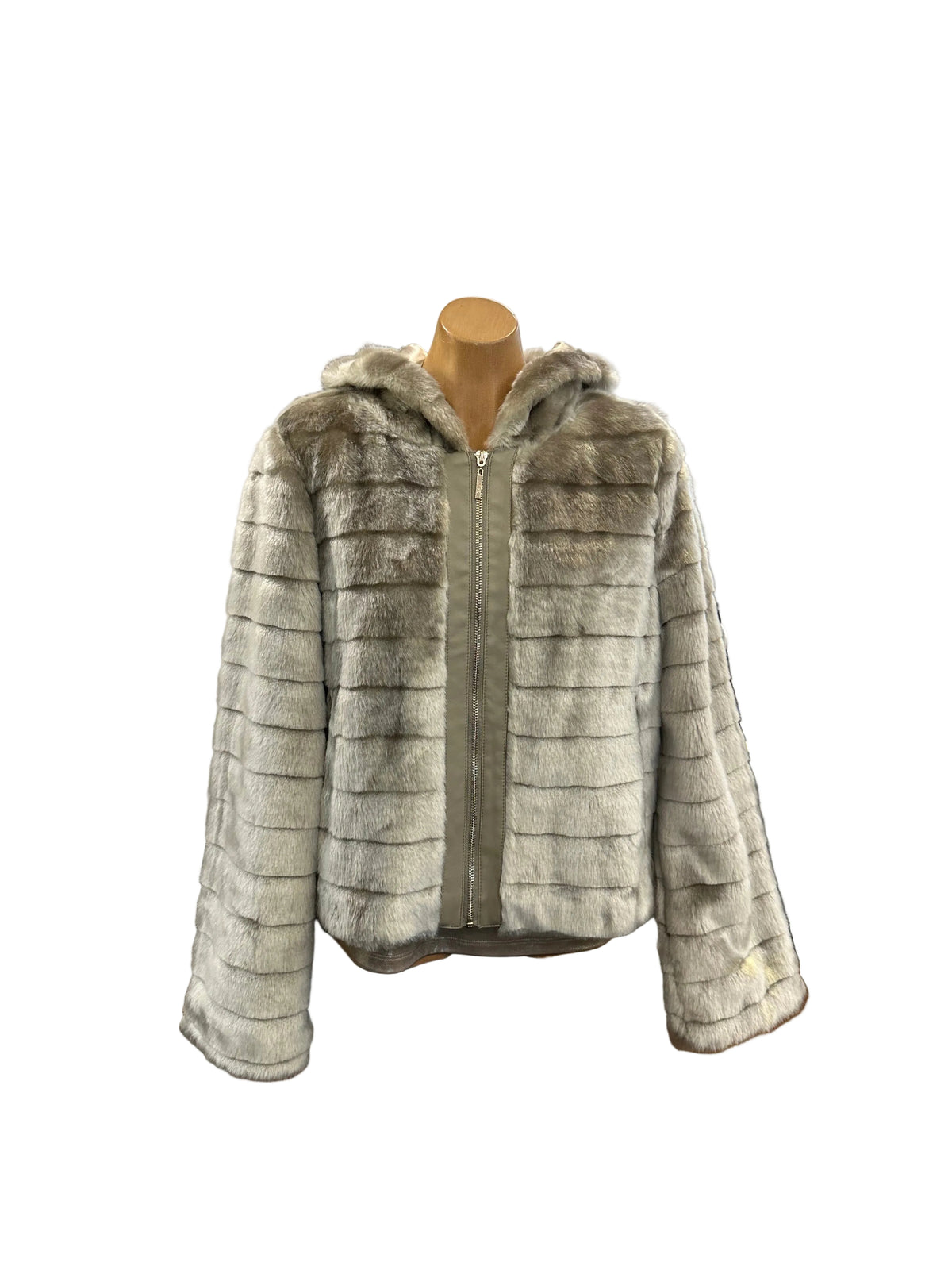 Gaudi Hooded Faux Fur Zip Up Jacket - Rainy Grey