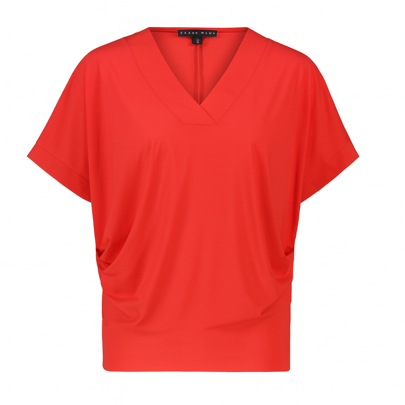 Paula Ryan V Neck Side Tuck Top - Poppy