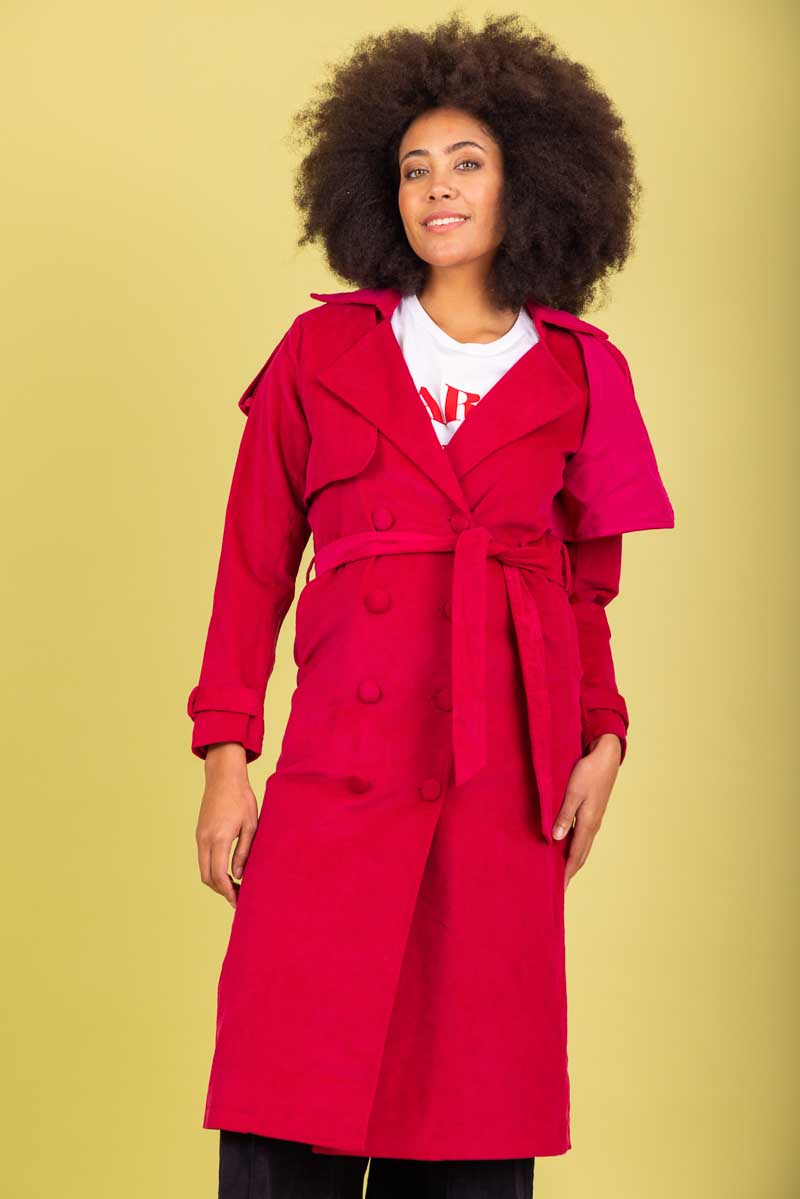 Charlo Amara Cord Cotton Trench Pink