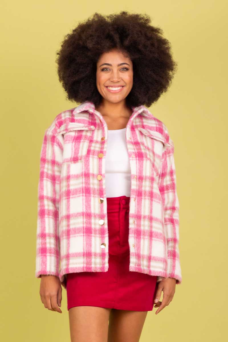 Charlo Annalise Shacket Pink Check