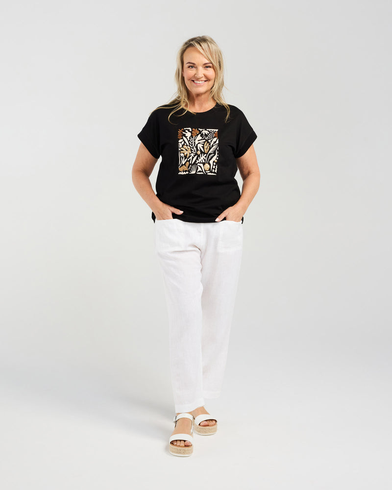 Blackstone Palm Leaf Sequin Tee- Black