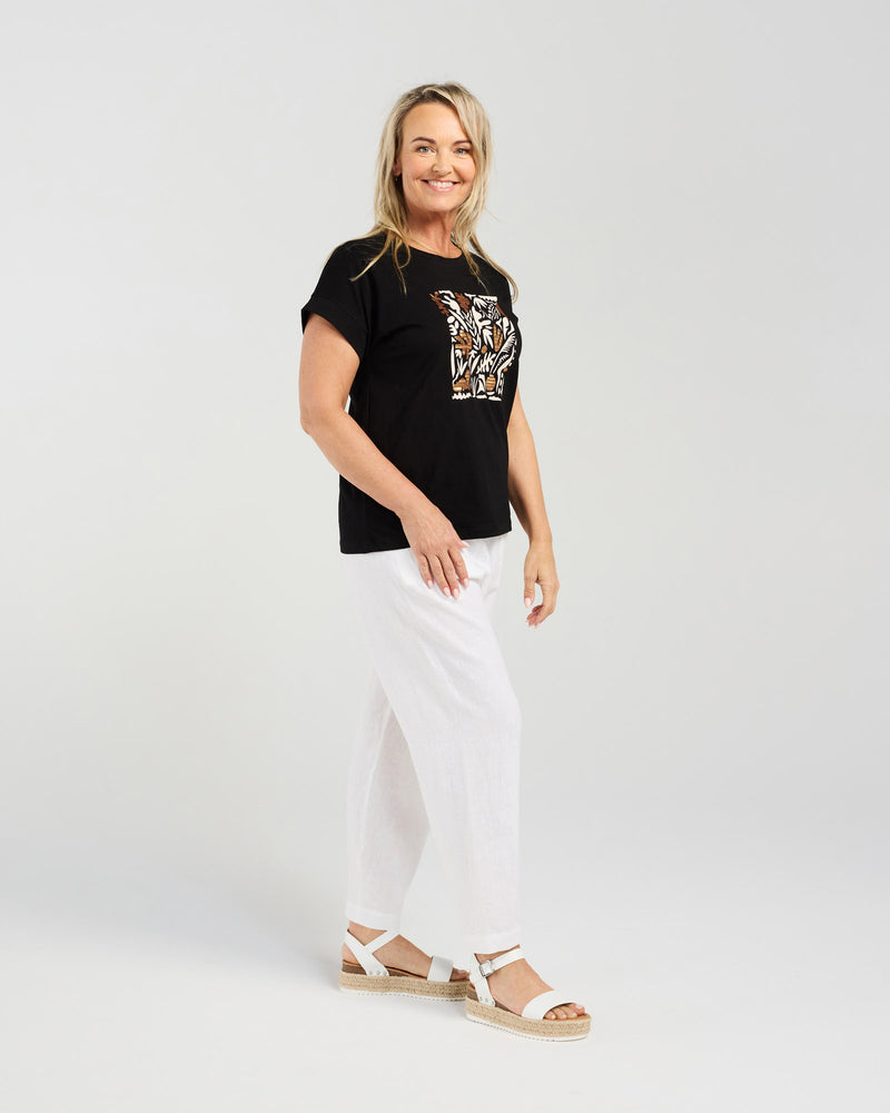 Blackstone Palm Leaf Sequin Tee- Black