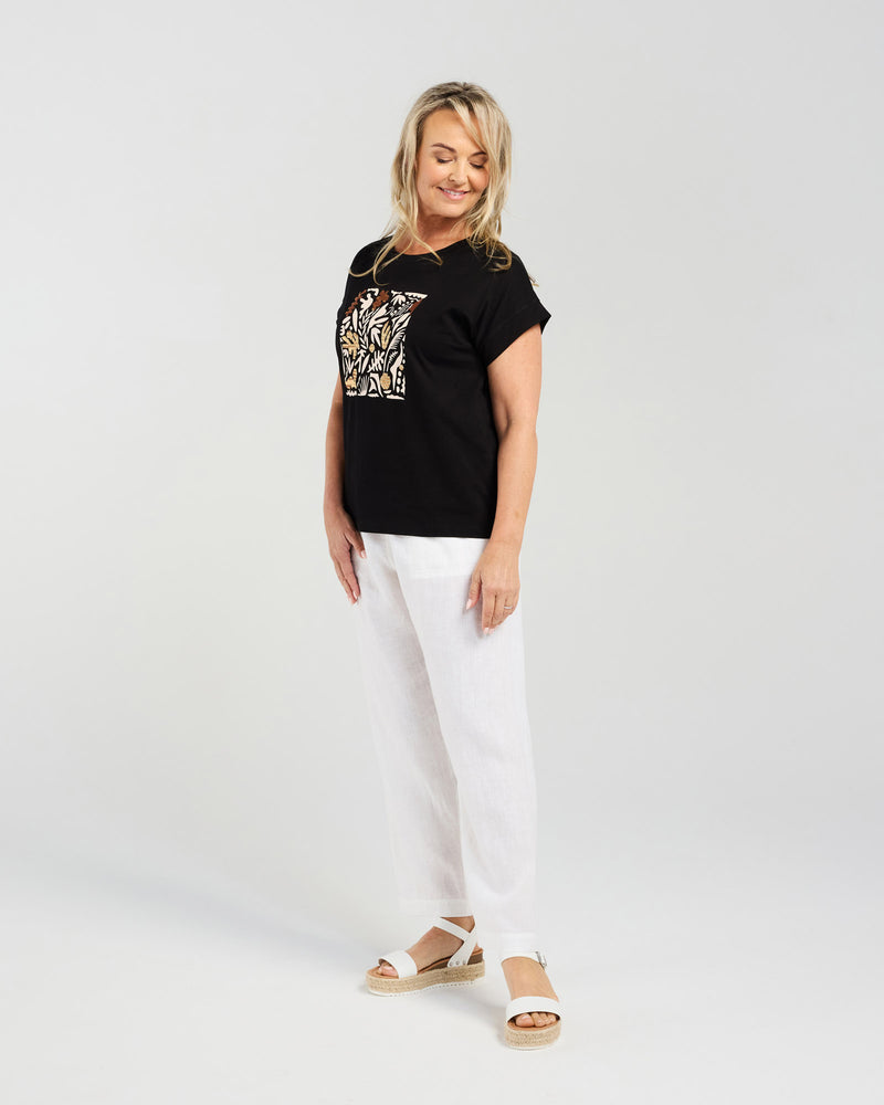 Blackstone Palm Leaf Sequin Tee- Black