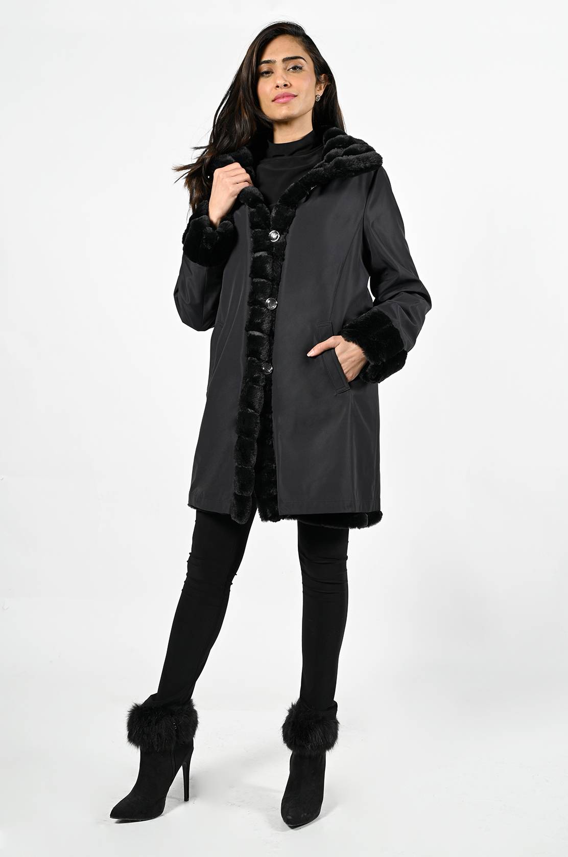 Frank Lyman Wear Two Ways Faux Fur Coat