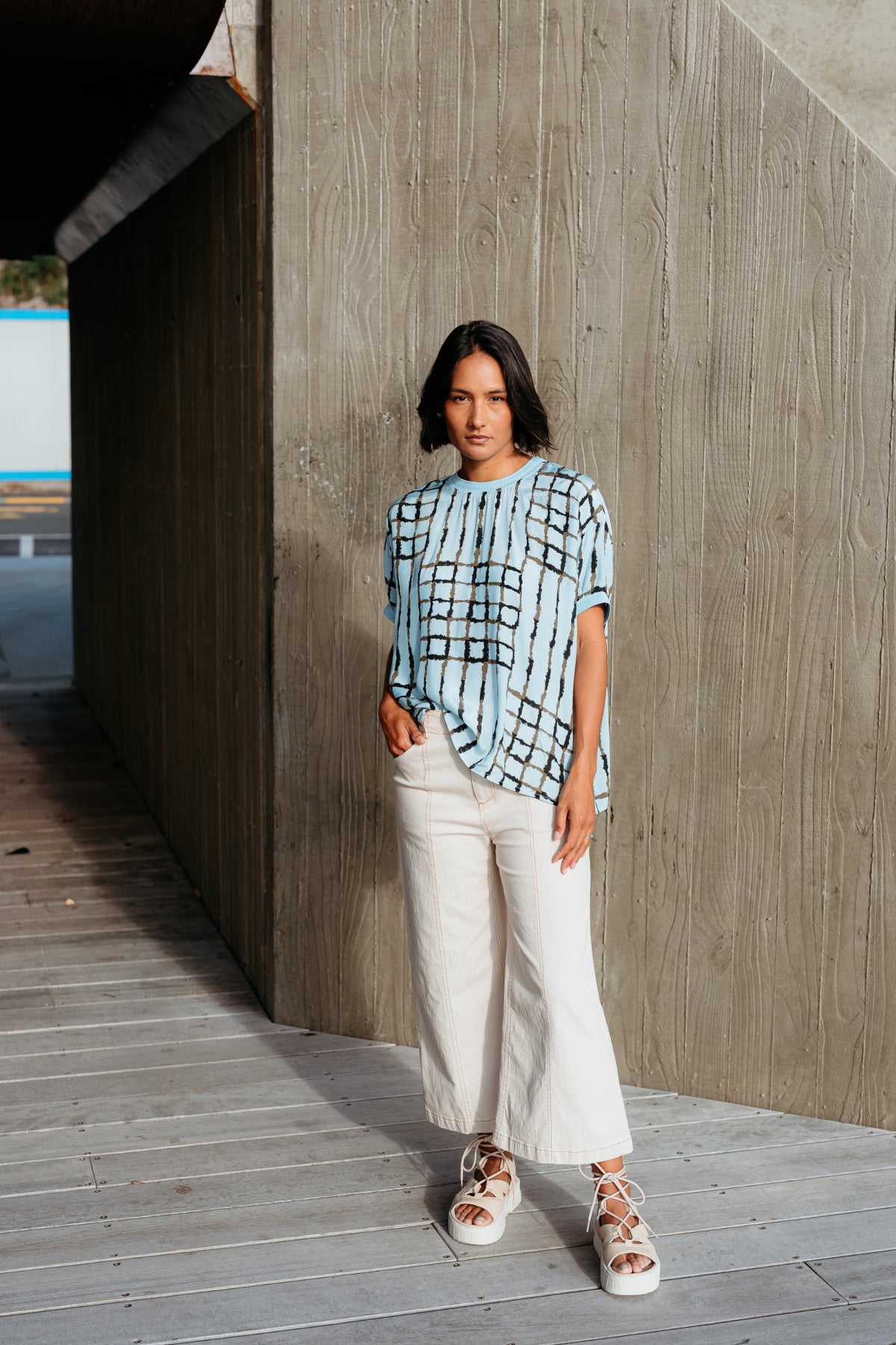 Et Alia Brea Top - Skyline Plaid