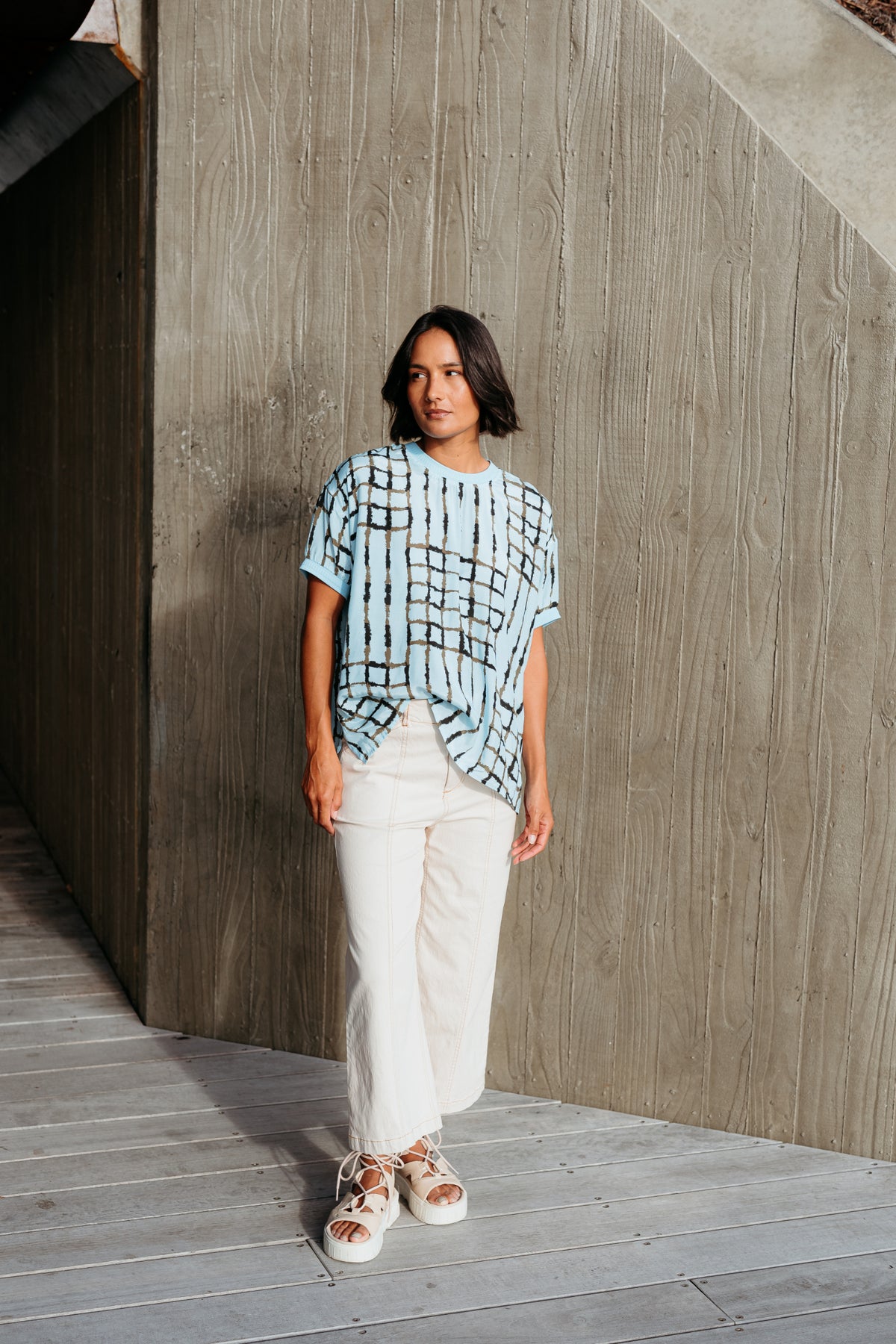 Et Alia Brea Top - Skyline Plaid