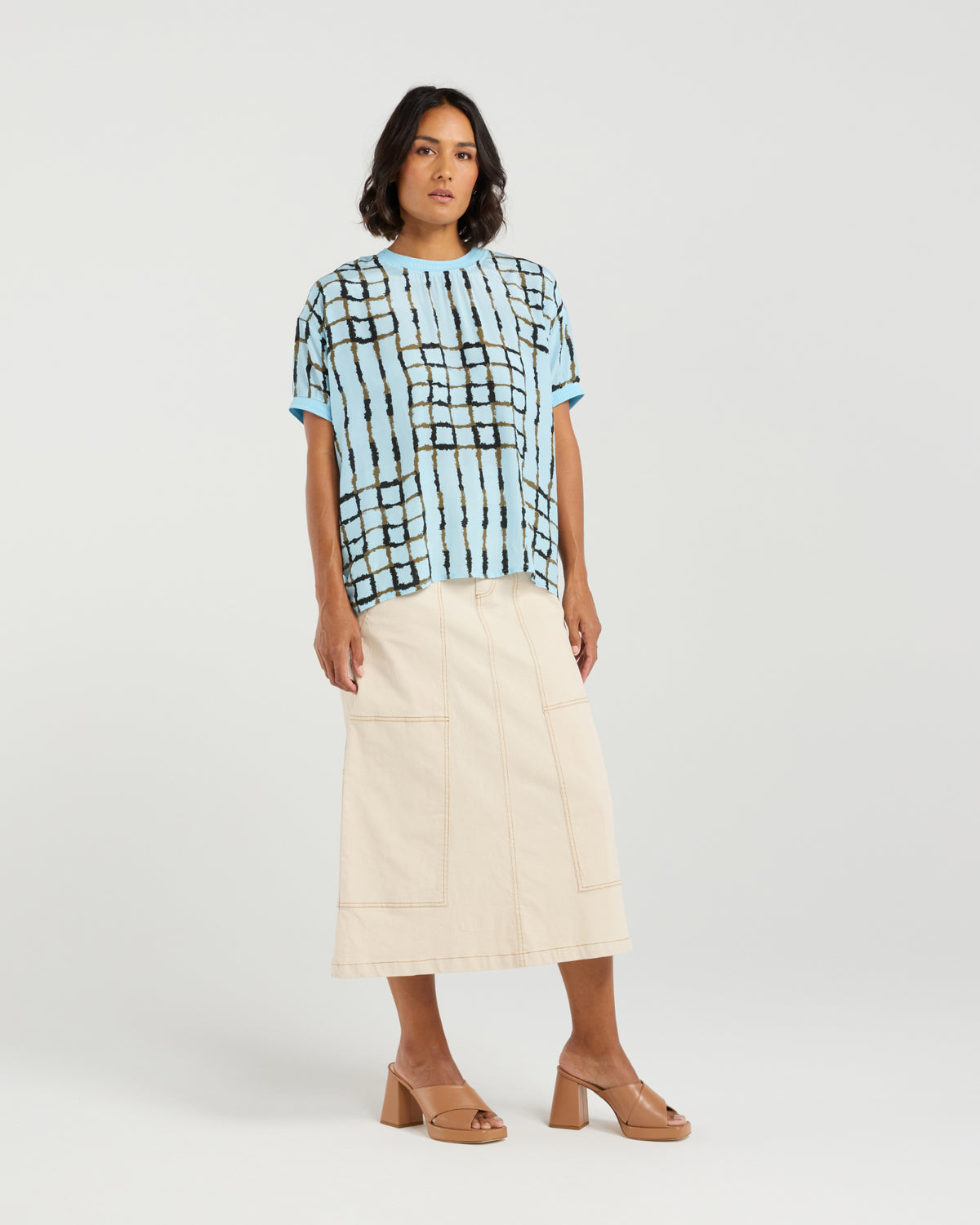 Et Alia Brea Top - Skyline Plaid