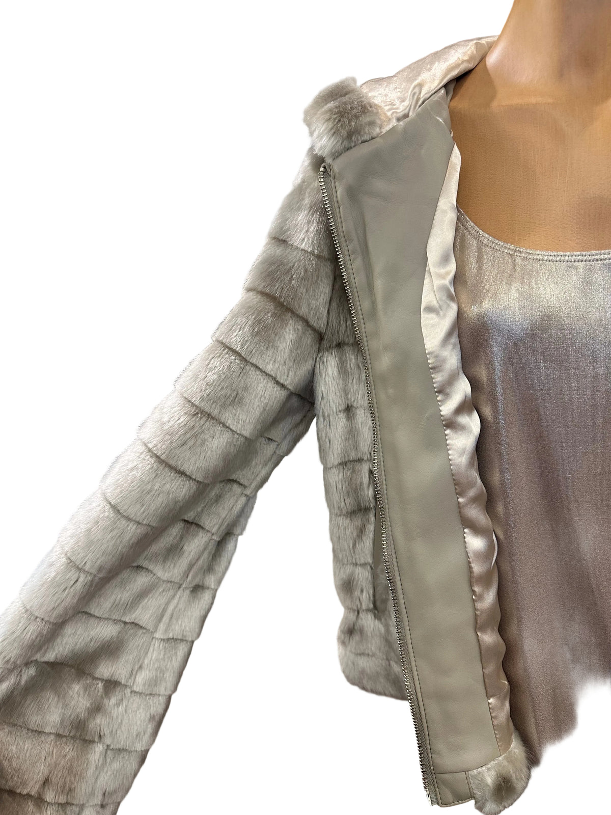 Gaudi Hooded Faux Fur Zip Up Jacket - Rainy Grey