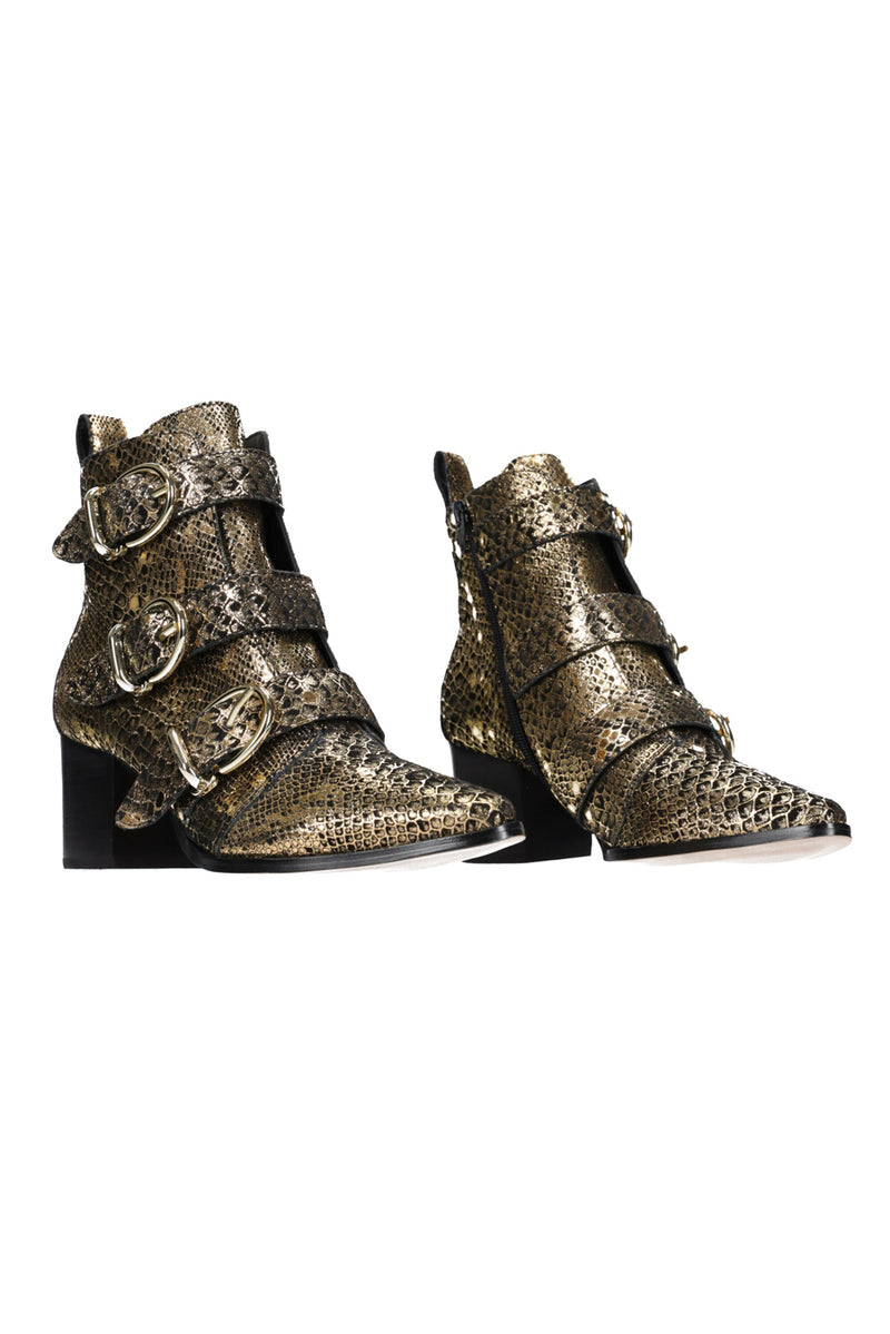 Hey Monday Ava Boot Black/Gold Snakeskin