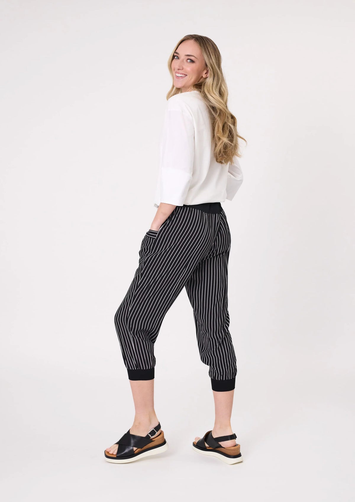 Lemon Tree Harem Pant-Black & White Stripe