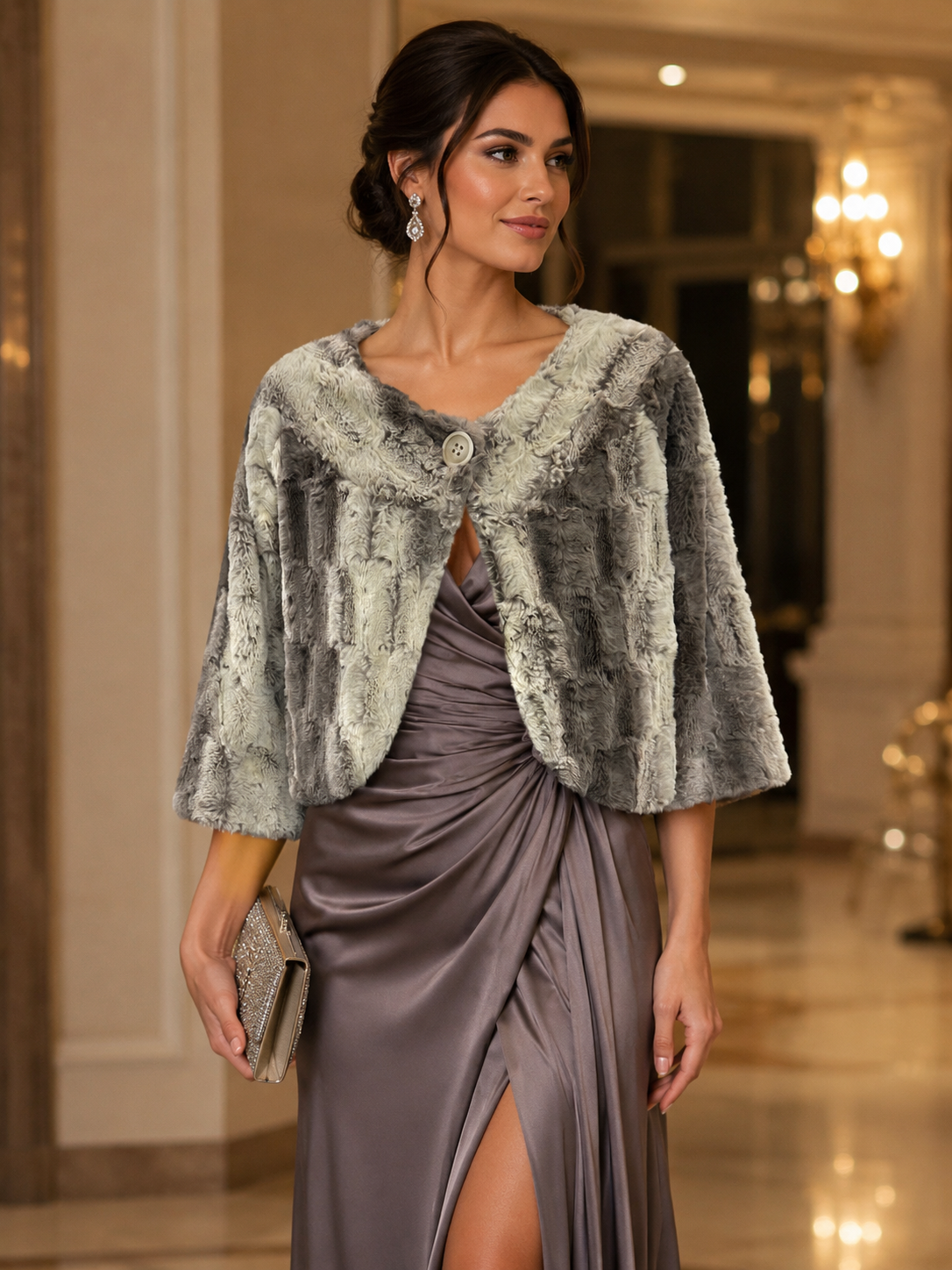 Moss & Spy Faux Fur Bolero - Grey Mink