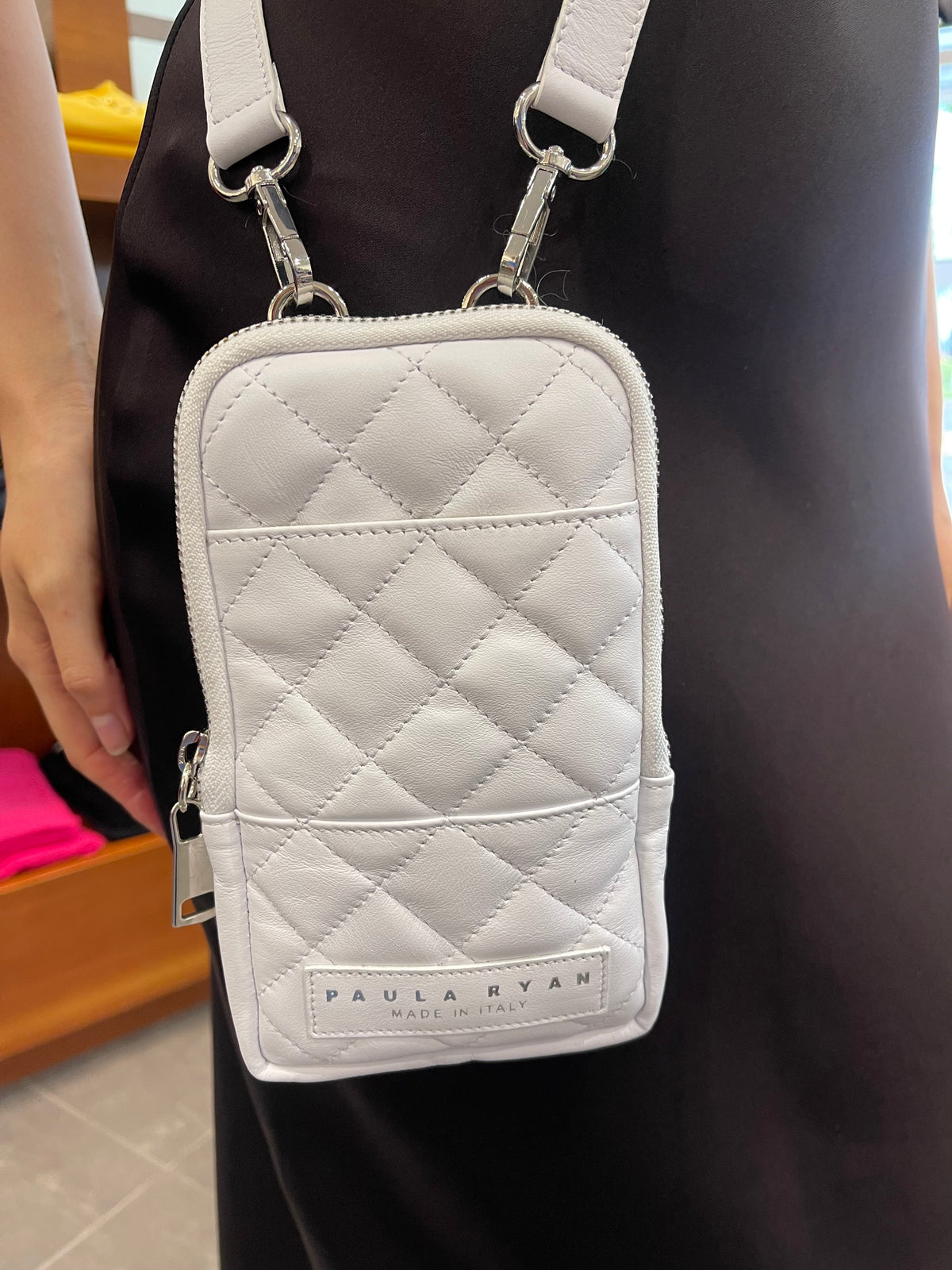 Paula Ryan Quilted Mobile Shoulder Bag - White/Nickel