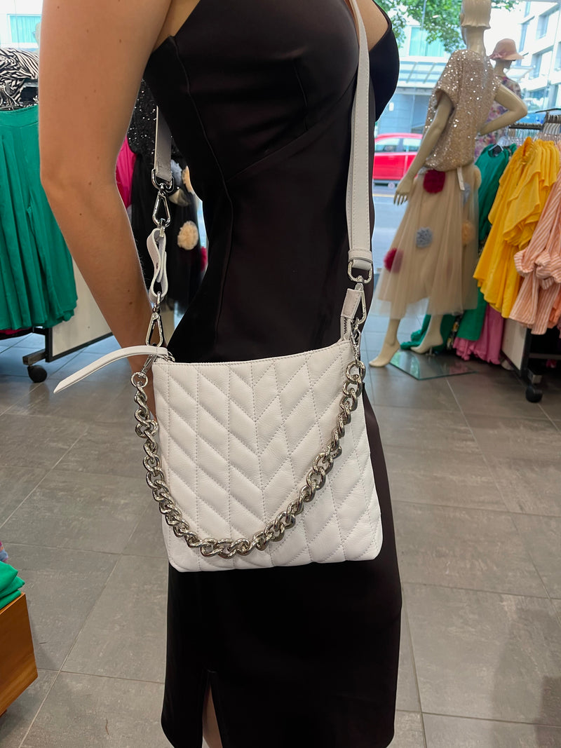 Paula Ryan Quilted Shoulder Strap Bag - White/Nickel