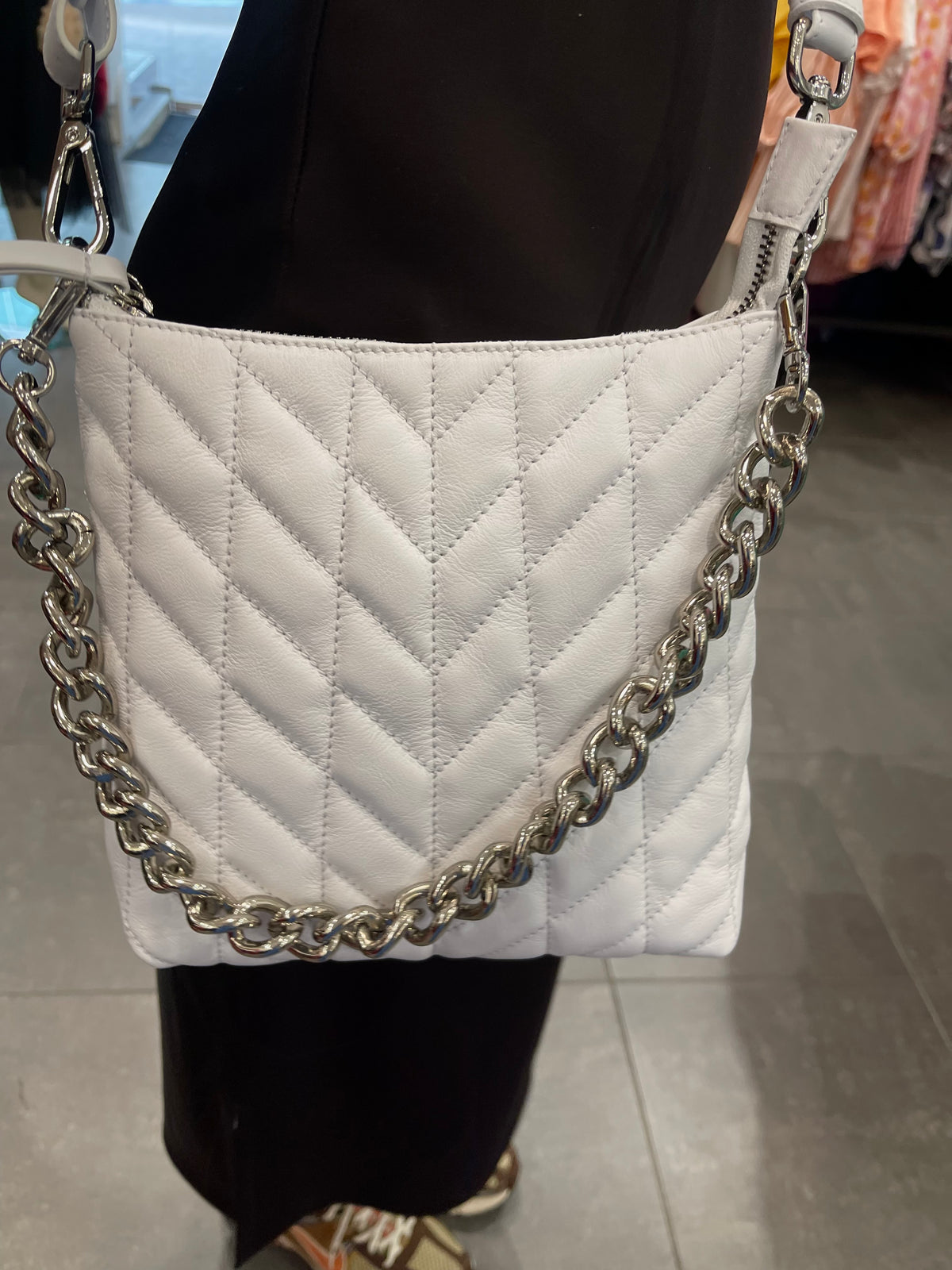 Paula Ryan Quilted Shoulder Strap Bag - White/Nickel