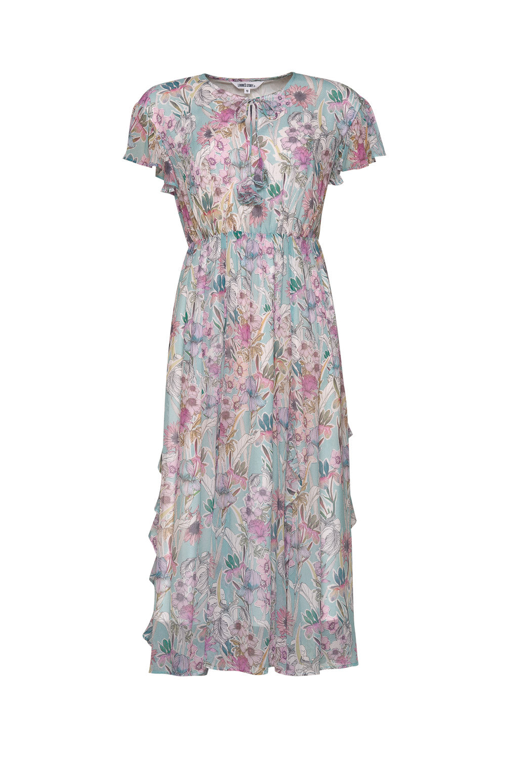 Loobies Story Decoupage Frill Dress-Aqua