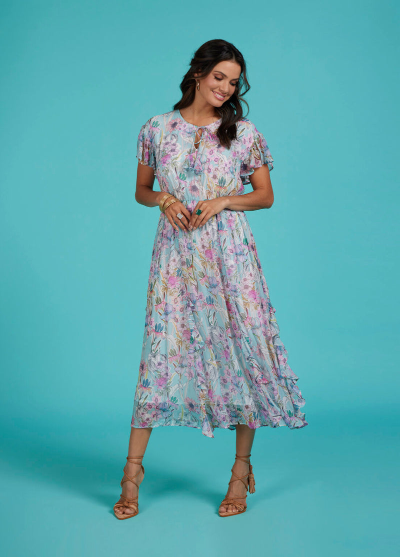 Loobies Story Decoupage Frill Dress-Aqua