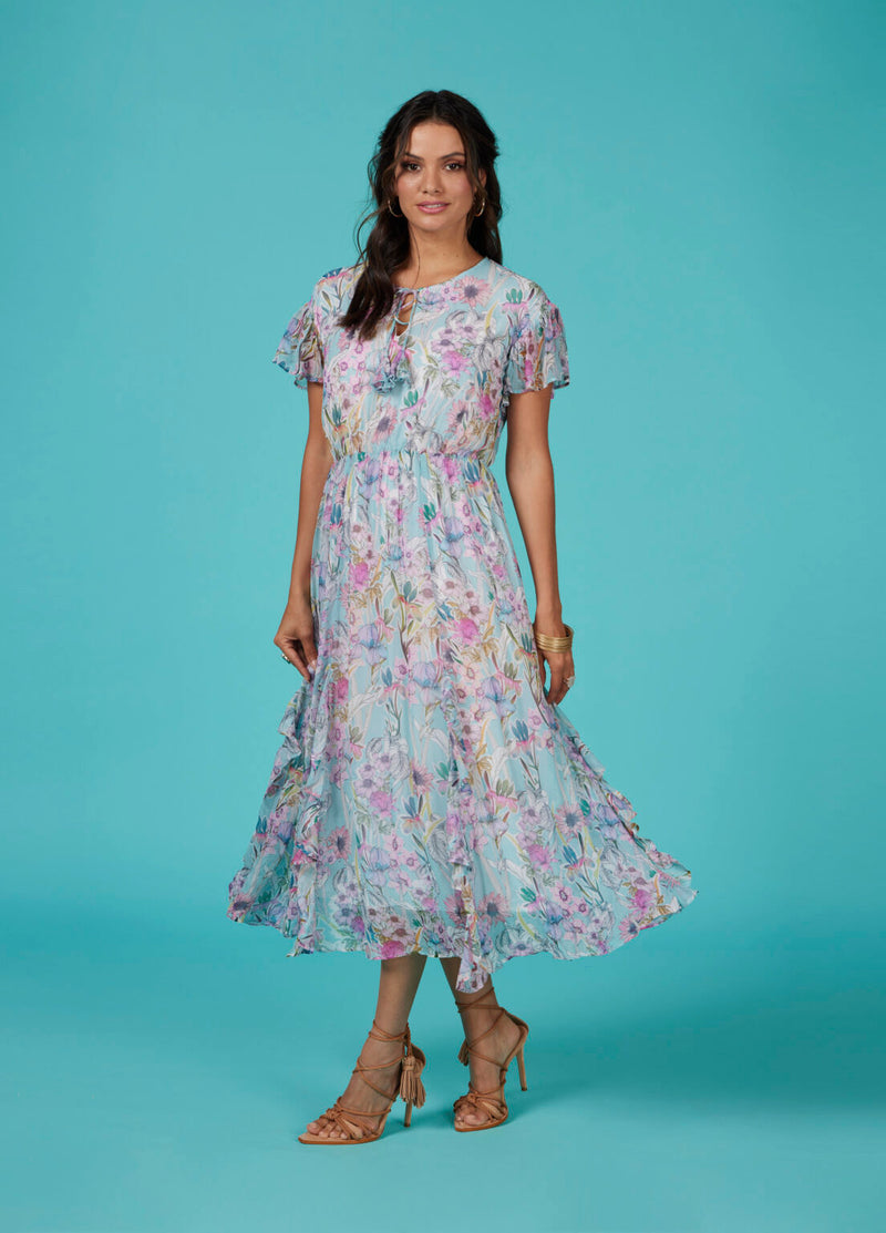 Loobies Story Decoupage Frill Dress-Aqua