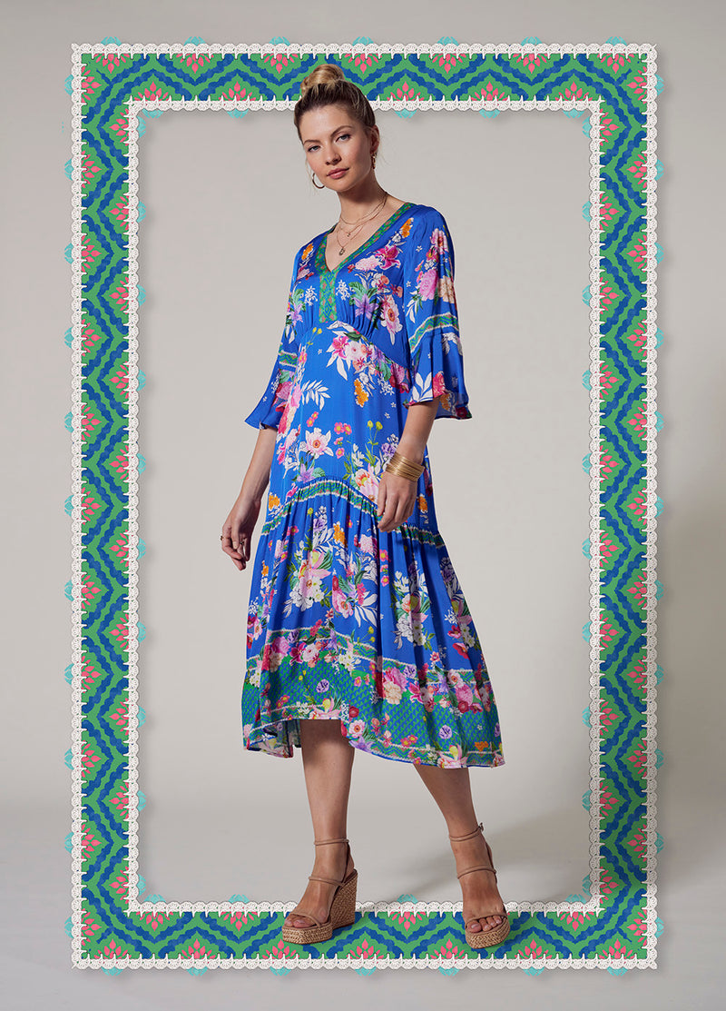 Loobies Story La Fiesta Midi Dress - Corfu Blue