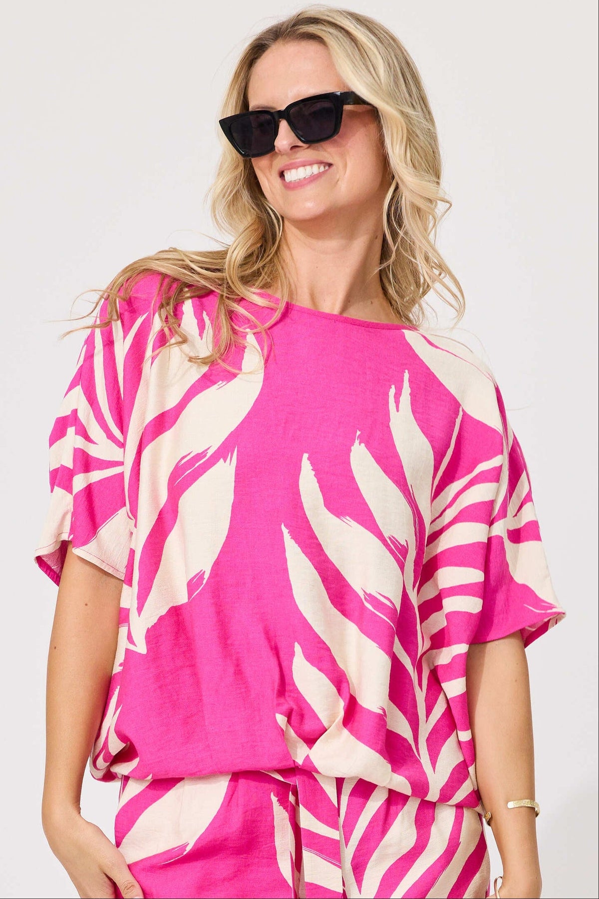 Lemon Tree Alessa Print Top- Floral Fuchsia