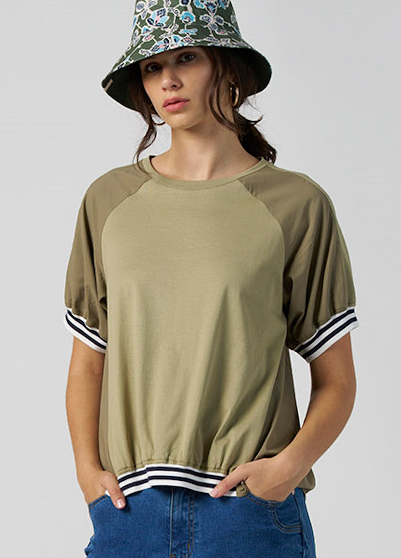 Madly Sweetly Mixed Media Tee - Khaki